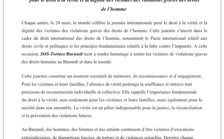 Burundi : SOS-Torture exige « Vérité et Justice » pour les victimes, onze ans après le début de la crise