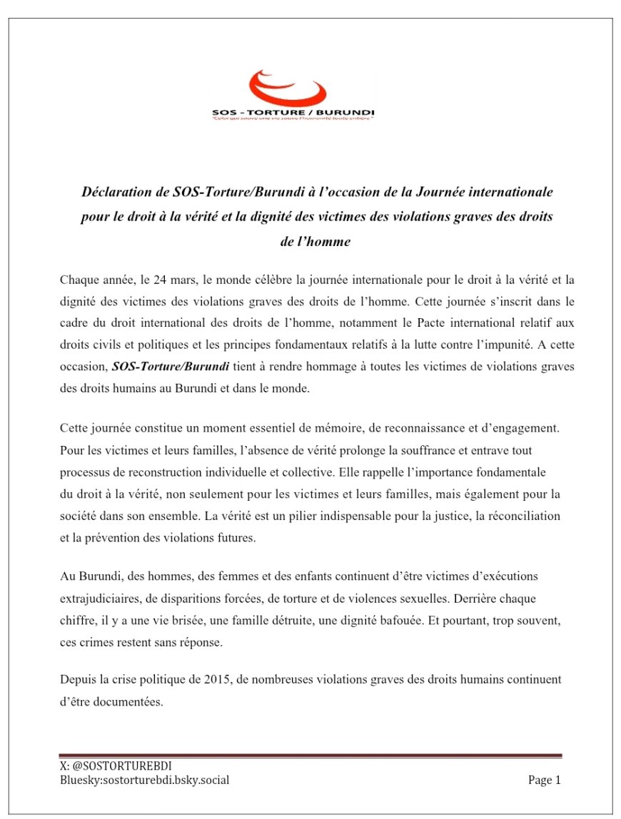 Burundi : SOS-Torture exige « Vérité et Justice » pour les victimes, onze ans après le début de la crise