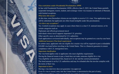 États-Unis : Entrée en vigueur des nouvelles restrictions de visa pour le Burundi